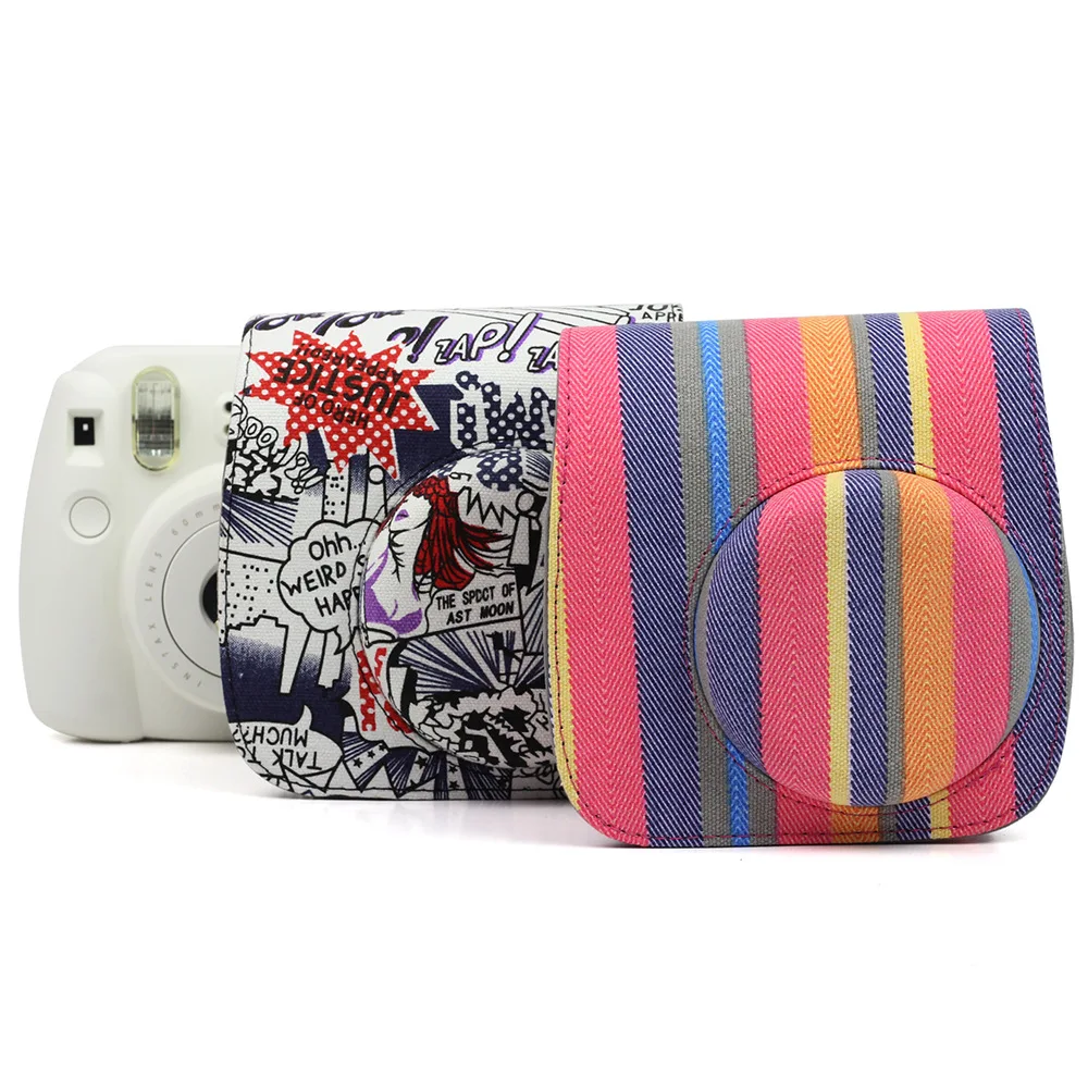 Kopen Fujifilm Instax Mini 9 Mini 8 Camera Accessoires Streep Comics Canvas Instant Camera Schoudertas Protector Cover Case Pouch