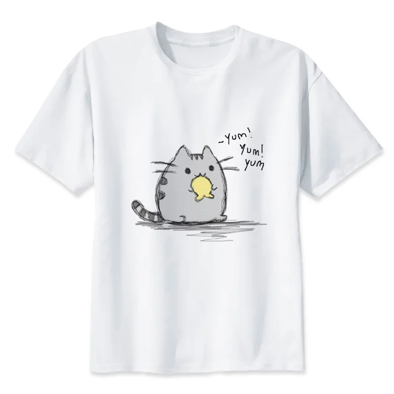Pusheen women Tshirts Flag Digital Print Short Sleeve T shirt O-neck Cropped Cup T-shirt women T3071