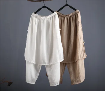 

pant wonen girk Retro disc buckle thin cotton double wide leg pants