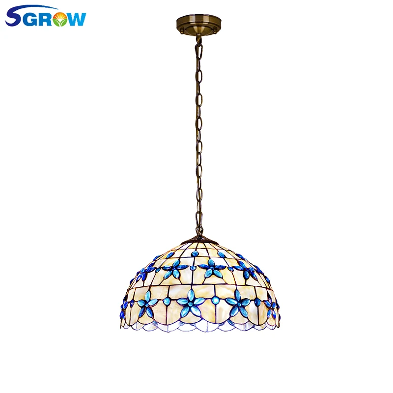 

SGROW European Styl Shell Pendant Light Fixtures for Bedroom Living Room Dinning Room Blue Hanging Lamp with E27 Bulb Lampara