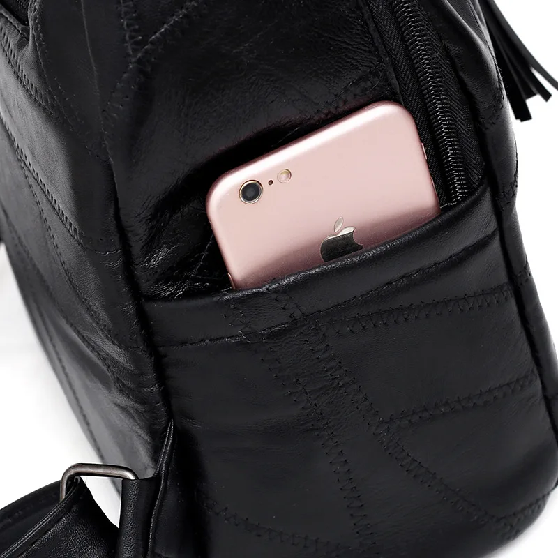 Rdywbu de cuero genuino borlas mochila de moda de las mujeres de piel de Oveja Negra de viaje mochila chicas saco un Dos bolsas de la escuela Mochilas B623