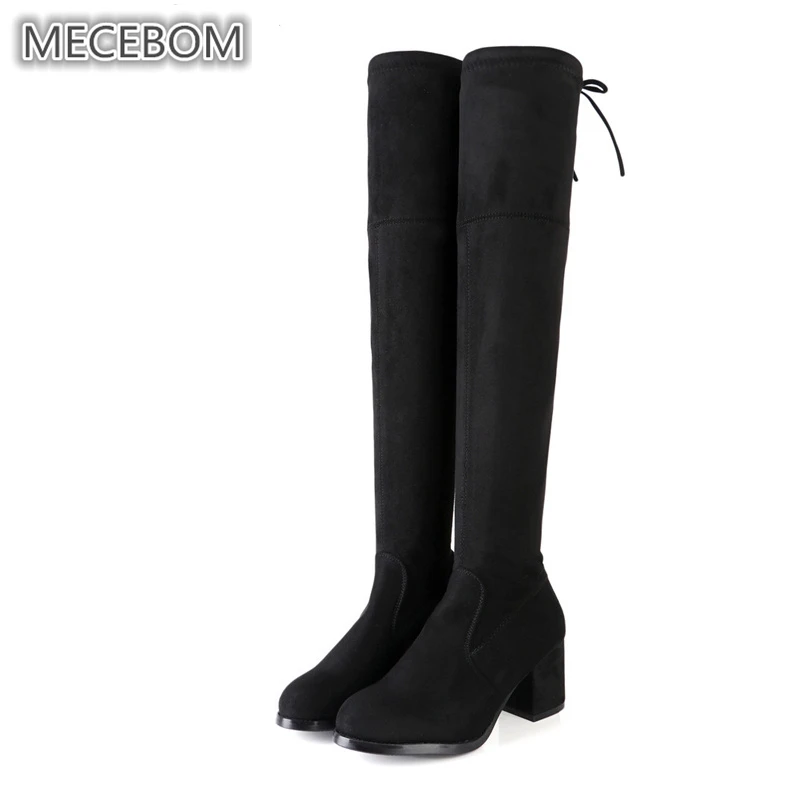 

Women's winter boots Fashion black over the knee boots sexy black stretch fabric women boots size 35-40 9051w