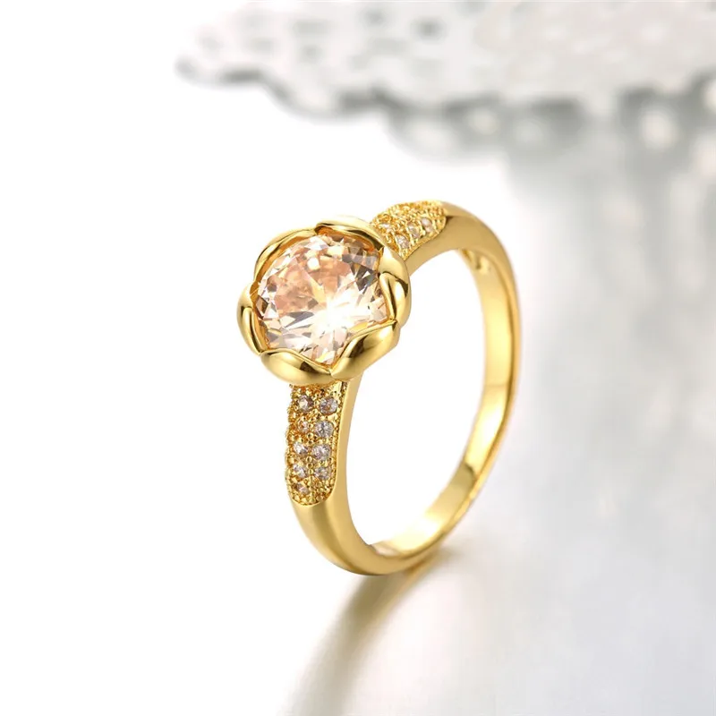Настоящее 24 К Gold Filled Свадебный Кольца для Для женщин Романтический цветок в форме декор 1.5 карат CZ Diamant Обручение кольцо YR548