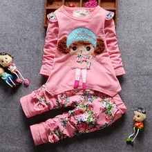 2018 Spring Fall Baby Girl Clothes New Cartoon Cute Doll Full Sleeved T-shirts + Floral Pants 2PCS Kids Bebes Jogging Sets