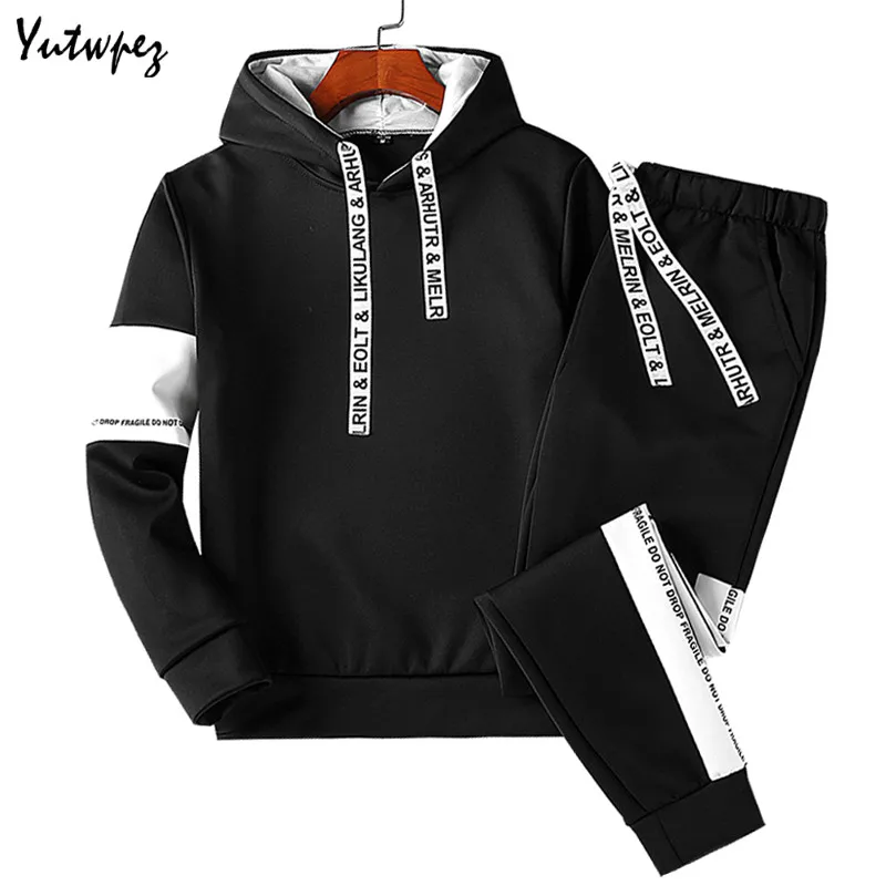 

2019 Spring Causal Mens Tracksuit Fashion Men Gym Straight 2 piece Jogger Set Long Sleeve Hip Hop Highstreet Sportwear Suit Male