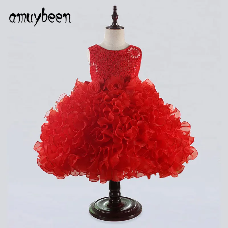 

Amuybeen Summer 2017 Flower Girls Dresses for Party and Wedding Solid Ball Gown for Children Clothing Lace Princess Kids Clothes