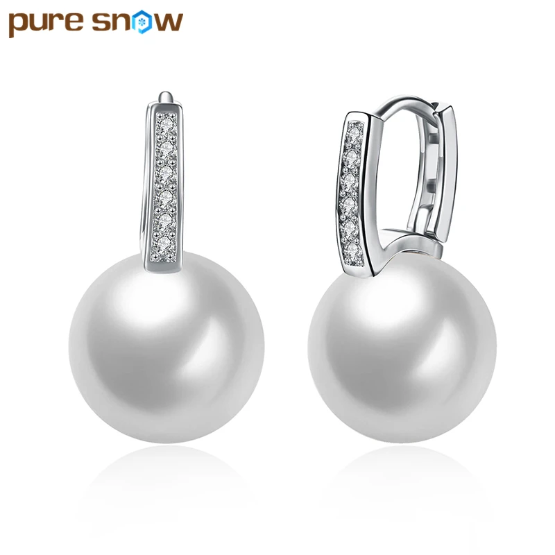New Fashion Imitation Pearls Earrings one Row Lines Clear CZ Crystal