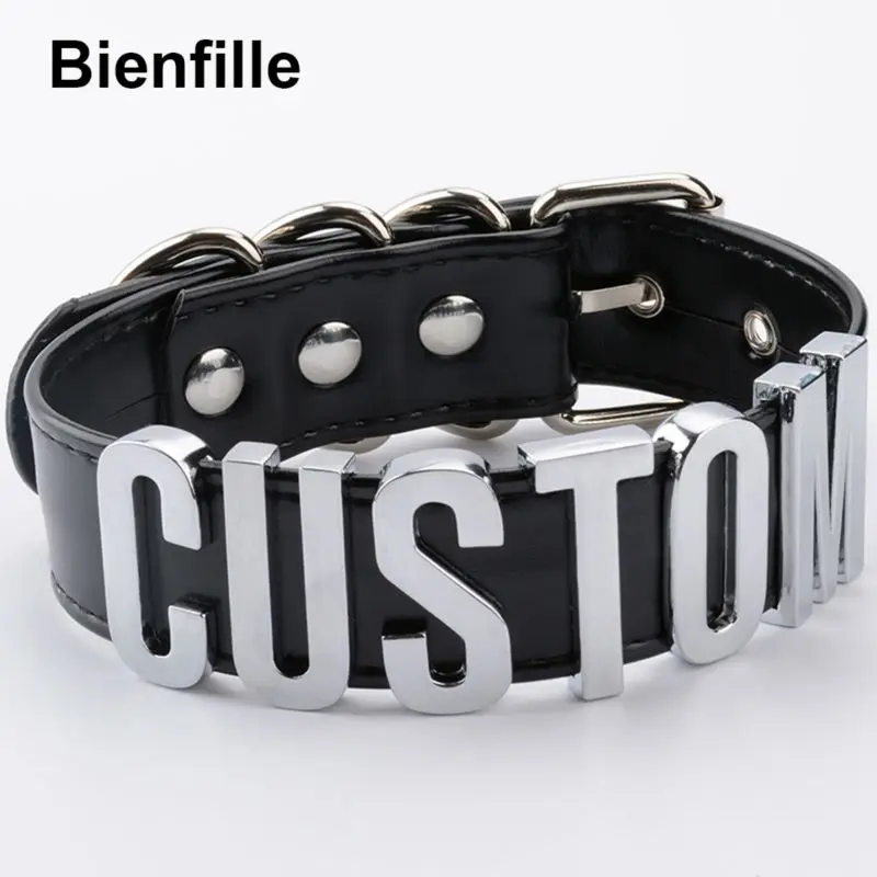 Comprar Regalo romántico personalizado gargantilla Collar cuero PU personalizado nombre gargantilla Cosplay elegir letras Collar mujeres