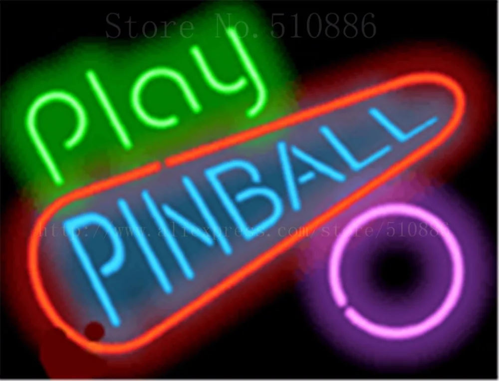 17*14" Play Pinball Neon Sign Real Glass Beer Bar Pub Light Signs Store