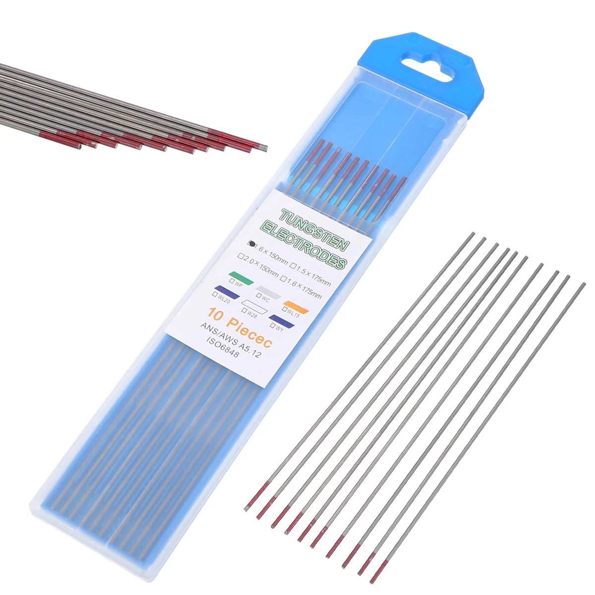 10Pcs TIG Welding Tungsten Electrodes Rod 2% Thoriated 1.6x150mm WT20 Red For Additive Oxide Electrode Stainless Steel Mayitr