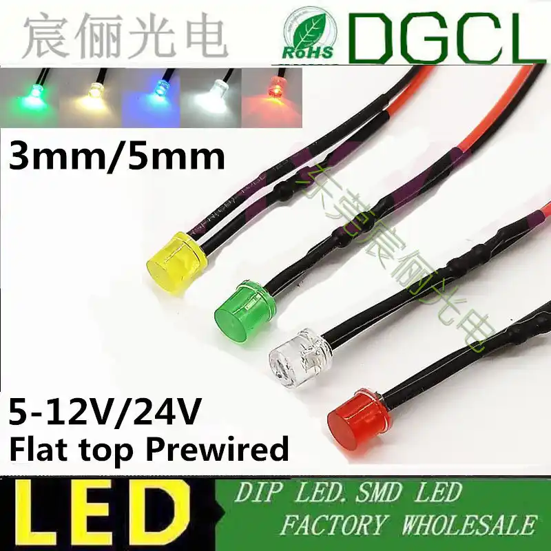 Green 12V 3mm Diffused LED Diode 20cm Cable Bulb Pre-Wired Light Emitter Wire