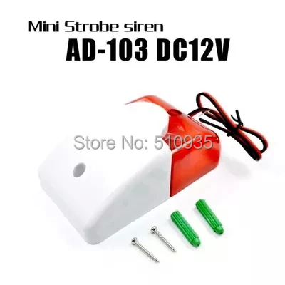 

12V Indoor Piezoelectric Siren Wired Mini Strobe Siren Security Alarm Stroe Light Flash & Sound Alarm AD-103