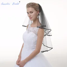 Сапфир люкс Лента Край Короткие покрывал для невест локоть Длина черный Люкс покрывал