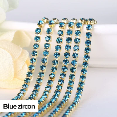 3yards/piece 17colors glass crystal Rhinestones chain, Gold bottom sew on Cup Chains For diy Sewing Clothes Accessories 