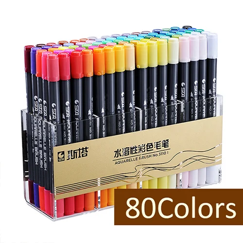 80 Colors STA 12/24/36/48/80 Цвета Двойные наконечники акварель кисти маркер для белой доски, набор с тонко пишущие наконечник для рисования дизайн художественный маркер для поставки - Цвет: 80 Colors
