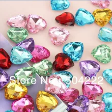 300 шт. 3D акриловые сердца Bling Стразы/Самоцветы смешивать разные цвета 20 мм facted точку назад сердце акриловые Gem