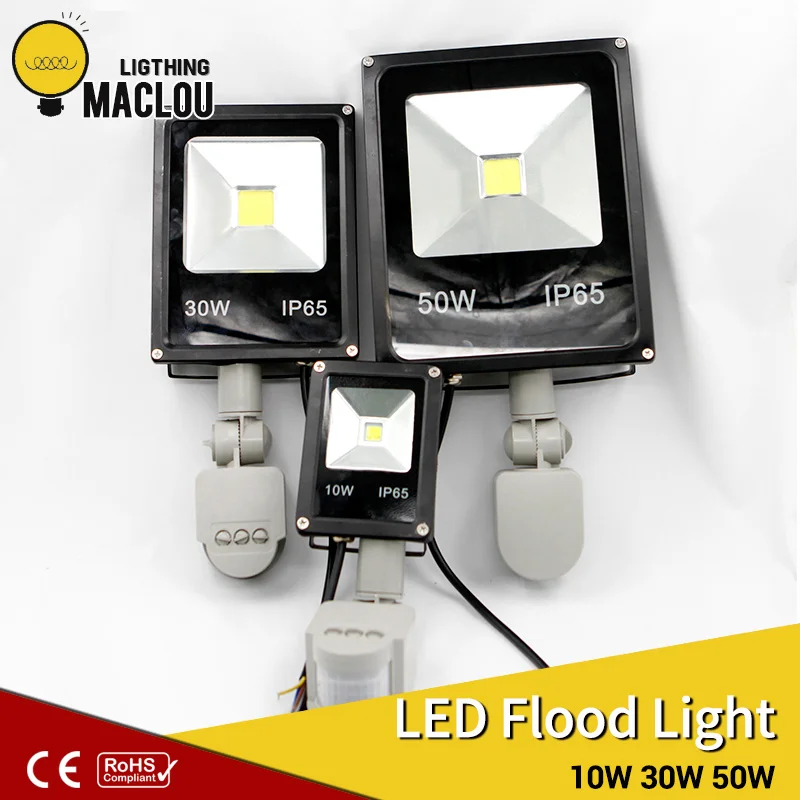 

LED Flood Light Outdoor ip65 220V 10w 30w 50w LED Lamp Infrared Floodlight With Pir Motion Sensor Garden LED Reflector Spotlight