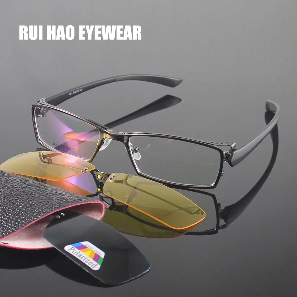 

Unisex Eyeglasses Frames Men Full Rimless Design Optical Glasses Frame Women 2PCS Clip on Sunglasses Yellow Night Vision Glasses