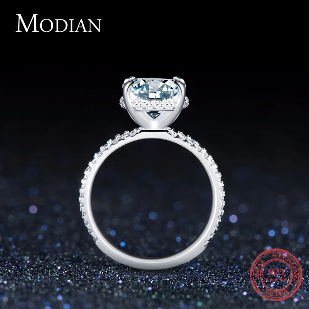 Modian, роскошное, подлинное, 925 пробы, серебряное кольцо, классическое, 4CT, 10 сердца, стрелы, циркония, ювелирное изделие для женщин, обручальное кольцо