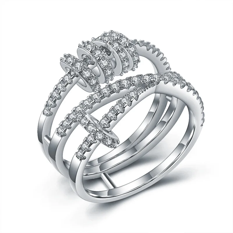 Cubic zirconia multi layer rings for women anillos mujer
