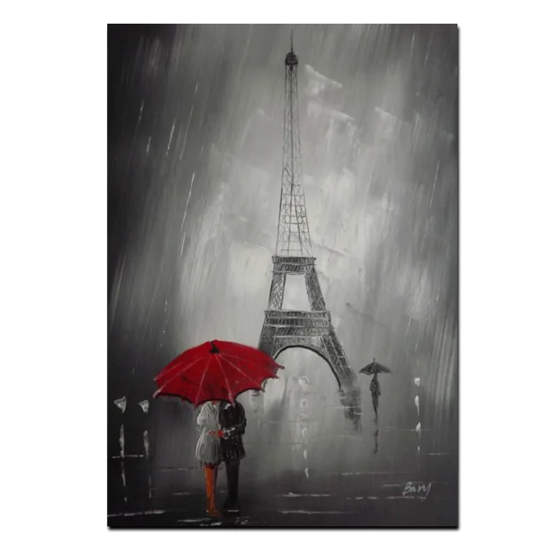 

Red Umbrella Romantic Paris City Eiffel Tower Oil Painting on Canvas Poster Wall Picture for Living Room Sofa Cuadros
