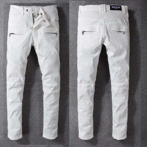 

Balmain Distressed Jeans Men Hip-Hop Biker Jeans Striped Cotton Denim Trousers Skinny Men Jean Pants Casual Pant S25610