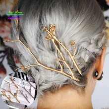 Винтажная короткая стильная Золотая/серебряная ветка, тусклые полированные шпильки, украшения для волос, свадебные аксессуары для волос для женщин