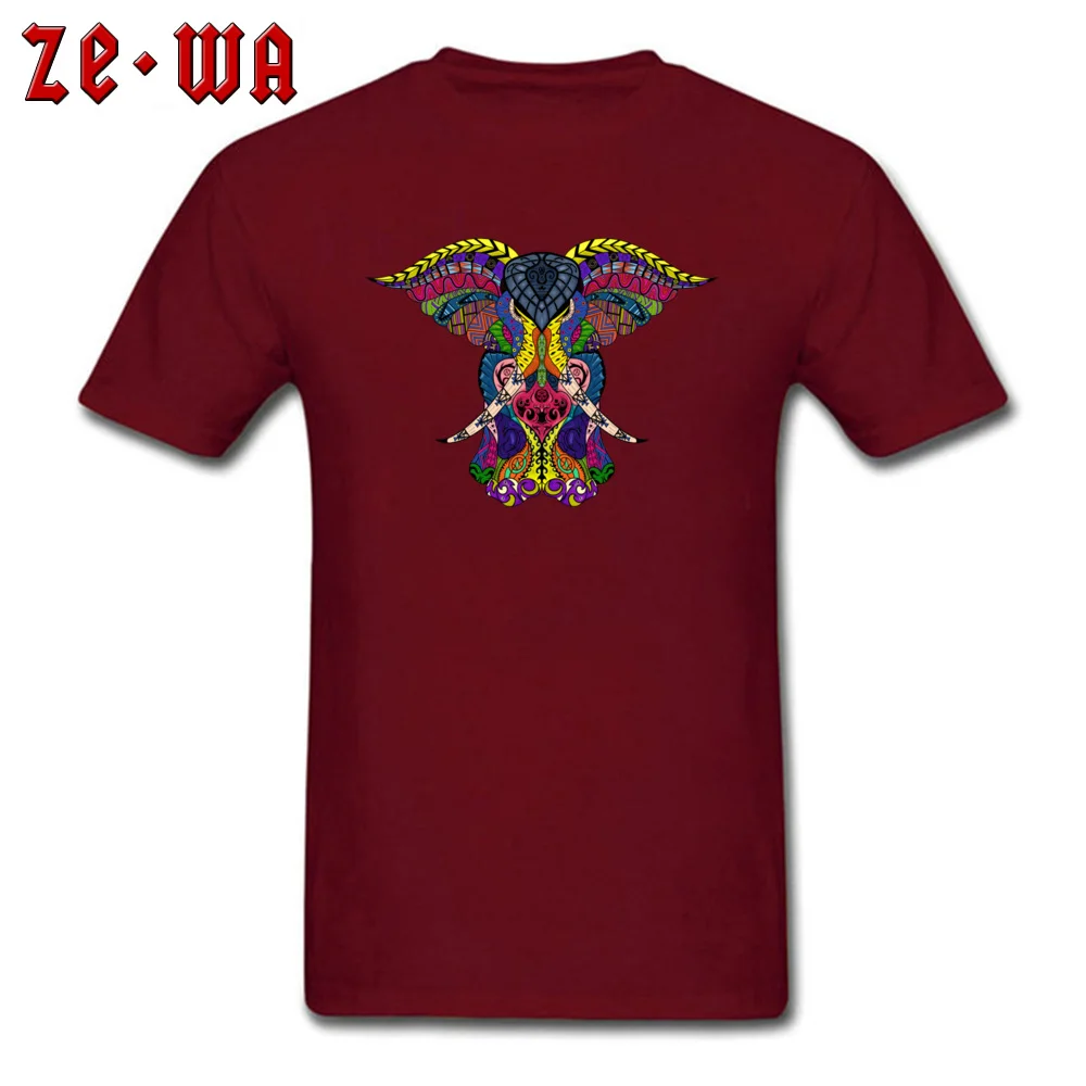 MK Tribal Elephant Colored Pure Cotton T Shirt for Men Design Top T-shirts Custom 2018 Newest O-Neck Tops Tees Short Sleeve MK Tribal Elephant Colored maroon