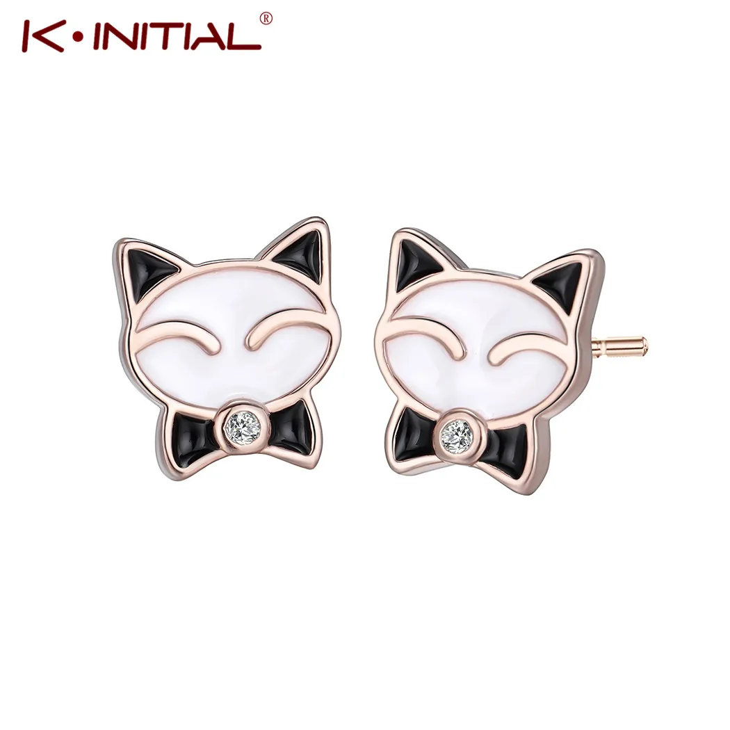 

Kinitial Fashion Gold Color Enamel Animal Cat Earrings Children Jewelry Cute Kitty Cat Pet Stud Earring For Women Girl orecchini