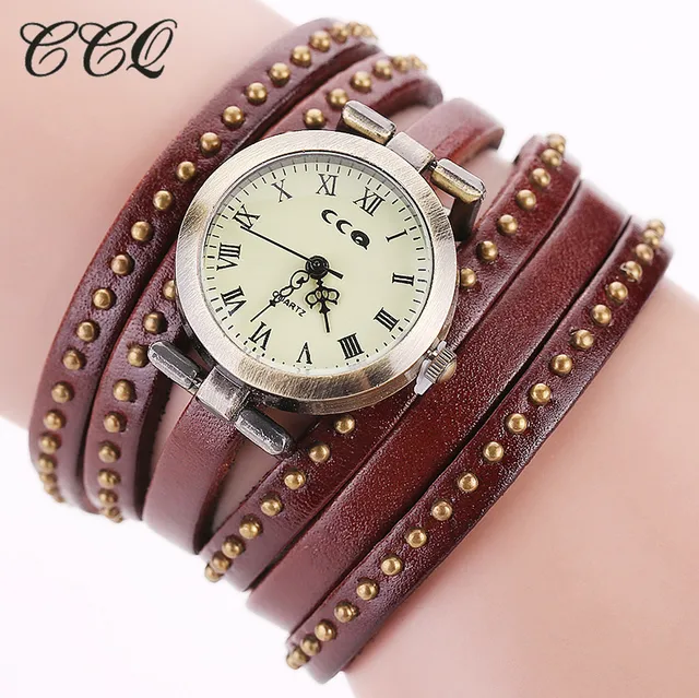 CCQ Vintage Rivet Leather Bracelet Watches Fashion Women Quartz Watches Ladies Q CCQ Vintage Rivet Leather Bracelet Watches Fashion Women Quartz Watches Ladies Q