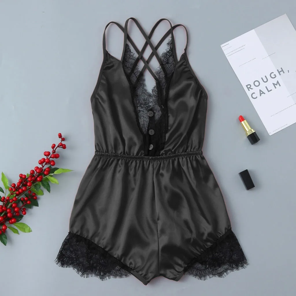 

Sexy lingerie women underwear porno Erotic Thin section Sling Satin Lace Trim Sleepwear Solid color cool sleeveless section H5