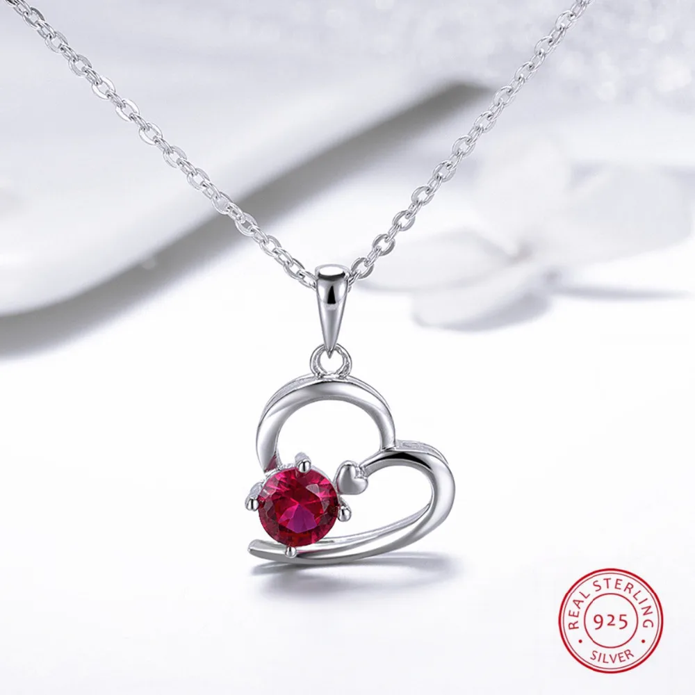

Luxury 925 Sterling Silver Heart Shape Paved Red/Blue Zircon Pendant Necklace for Women bijoux en argent 925 for Wedding Jewelry