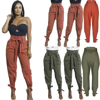 

Cool Women Fashion Casual Loose Drawstring Elastic High Waist Trouser Long Cargo Pants