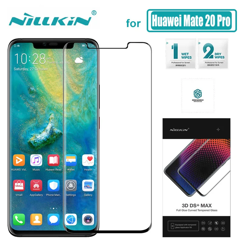 Huawei Mate 20 Pro Glass 3D DS+ Max Full Cover Tempered Glass Screen Protector 9D Round Edge for Huawei Mate 20 Pro Nilkin Glass