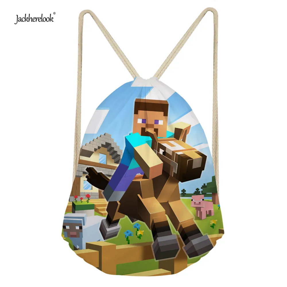 

Jackherelook Cartoon Minecraft Pattern Small Men Drawstring Bags Backpack Casual Travel Beach Storage Canvas Bag Kid Boys Pouch