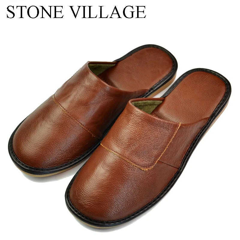 Meilleur PIERRE VILLAGE Plus Taille 36 45 Haute Qualité Véritable Pantoufles En Cuir D été Printemps Et Automne frais Femmes pantoufles 6 couleurs