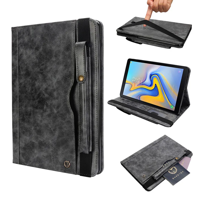 Case for Samsung Galaxy Tab A A2 10.5'' T590 T595 With Pencil Holder Leather Flip Case Wallet Card Slot Smart Cover Sleep Awake (130)