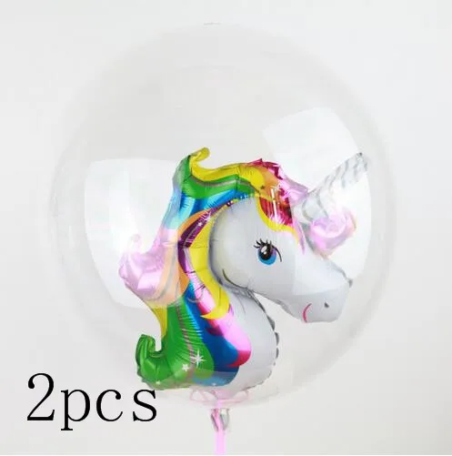1 комплект 2шт 24 дюйма пузырьковый без морщин прозрачный ПВХ воздушные шары в форме единорога прозрачный сердце воздушный шар лошадь День рождения украшения - Цвет: Bubble Unicorn
