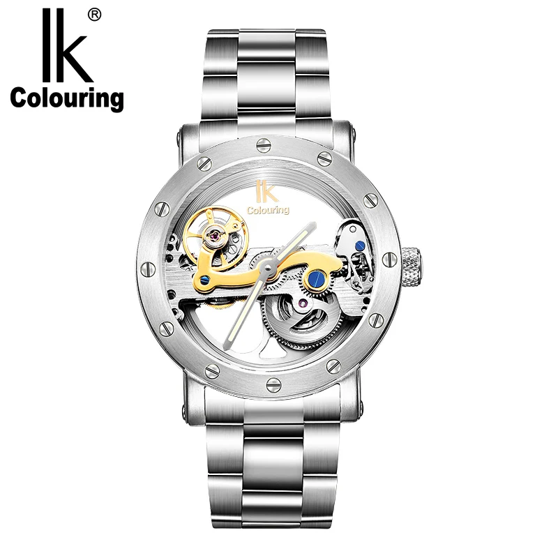 5ATM Водонепроницаемый Автоматическая нырять Часы Для мужчин Роскошные модные брендовые IK механические часы прозрачны - Цвет: steel silver
