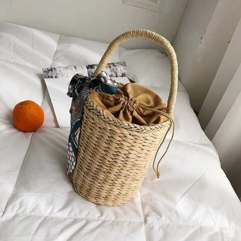 Лук пляжный курортный мешок тканые ручной работы мода ведро в форме сумка на плечо соломенные сумки для женщин ремень Женская соломянная