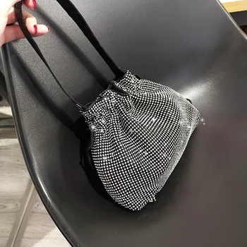 

Luxury Crystal Handbags Designer DrawString Rhinestone Bucket Flashing Shoulder Bags Shining Full Diamonds Evening Party Bags