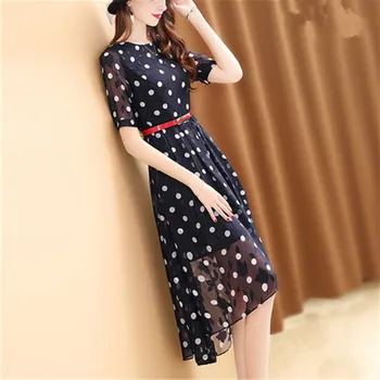 

Fashion Dot Floral Print Irregular Midi Dress Robes Femme Office Lady Dress Elegant Ukraine Women's Dresses Vestido De Festa