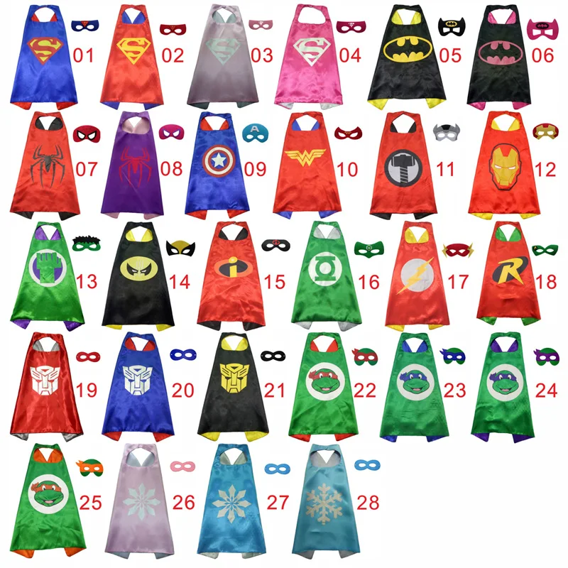 50 Kids Superhero capes Double sides Satin Fabric super hero cape