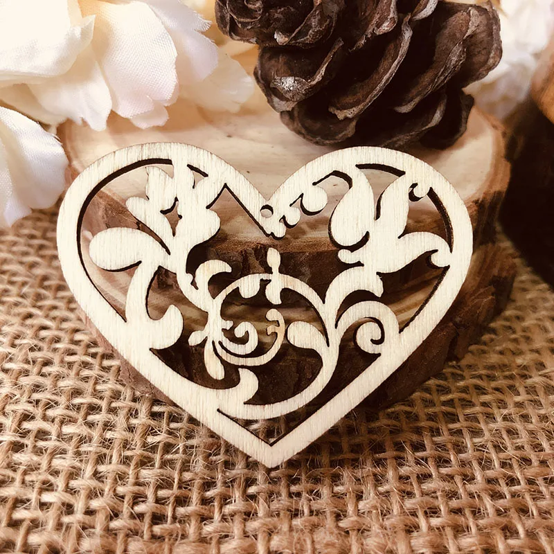 wood hollowed flower heart wedding tag (2)