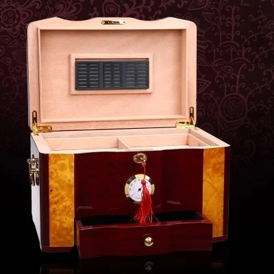 

High Grade Glossy Piano Finish Wood Cigar Humidor Cabinet Large Capacity Double Layer Storage Box withLock Hygrometer Humidifier