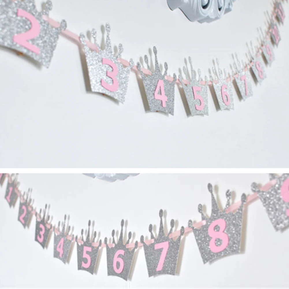 Baby Shower Glitter Crown Birthday Party Glitter Crown Monthly Photo Digital Banner 1-12 Months Garland Garland Party Decor Hot