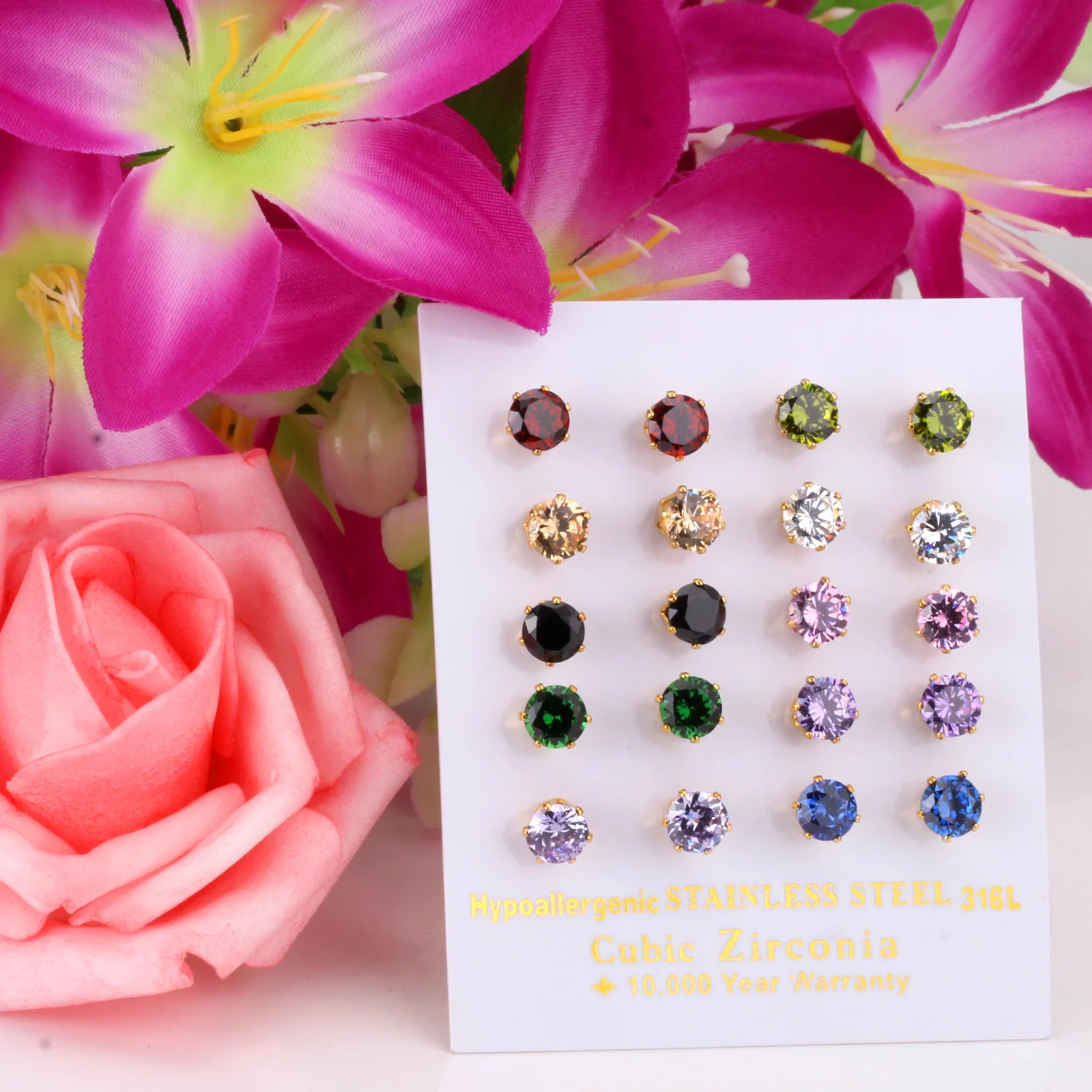 LUXUKISSKIDS CZ Stainless Steel Stud Earrings Set For Women