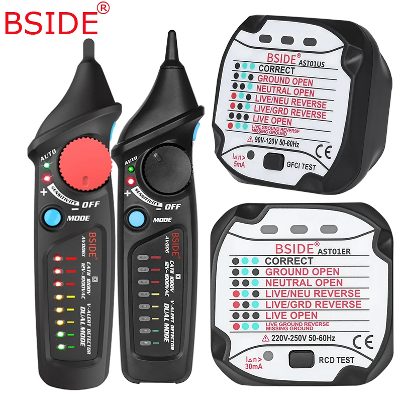 

BSIDE Home Circuit Safety Checkup Kit Contain AVD06/AVD06X Voltage Detector+AST01 Socket Tester Outlet Tester NCV RCD GFCI Test