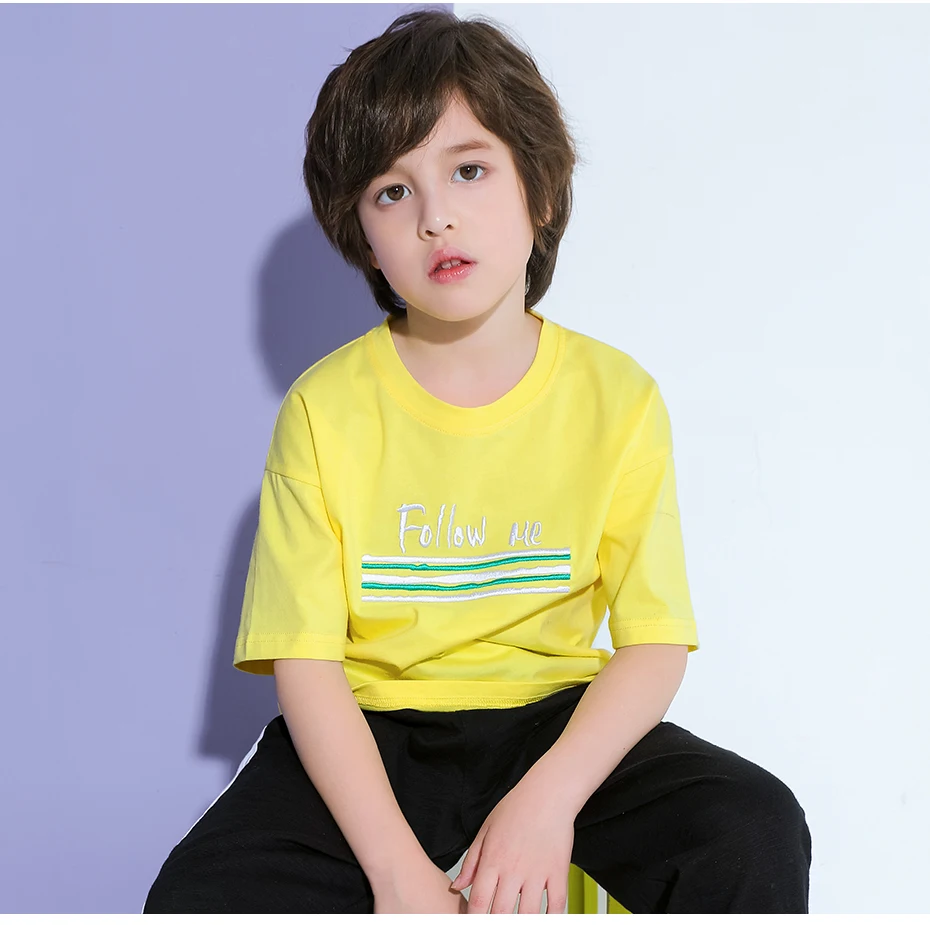 Pioneer Kids/Новые летние футболки для мальчиков, Свободные повседневные футболки с открытыми плечами одежда для детей Топы с вышитыми буквами BDT910124