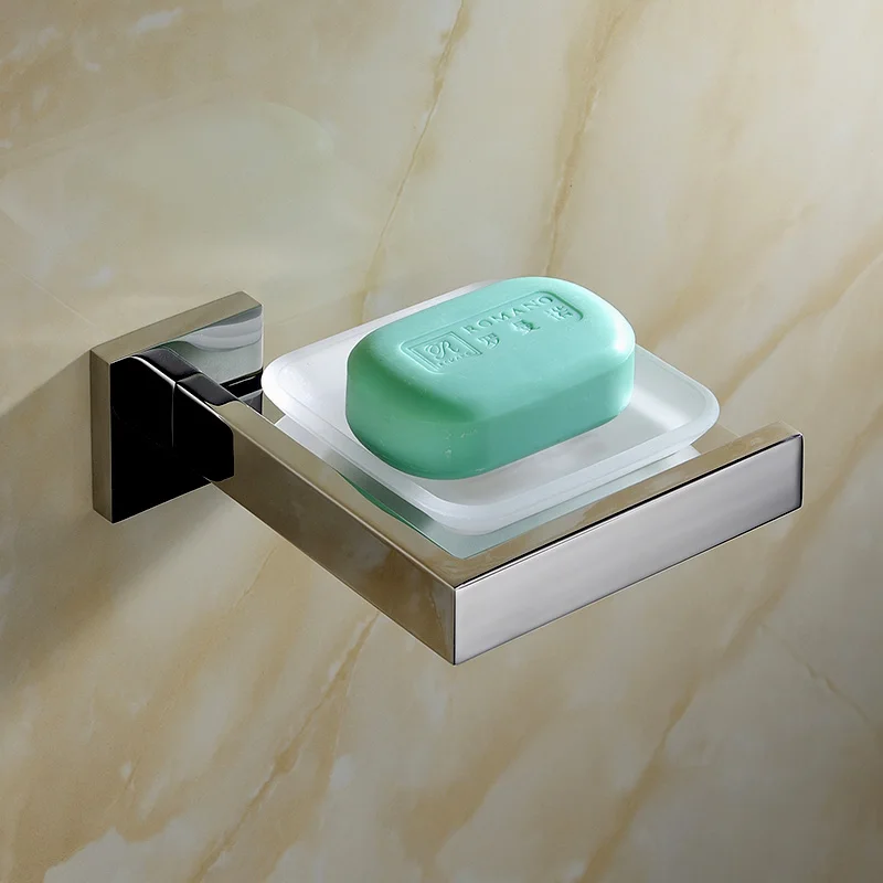 

Stainless Steel Bathroom Soap Dish Holder with Glass Dish SUS304 Smooth Mirror Soap Holder Polish Finished Bathroom Products